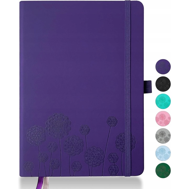 Agenda A5, 200 pagini, 80GSM, coperta din piele sintetica, elastic, 2 marcaje, mov