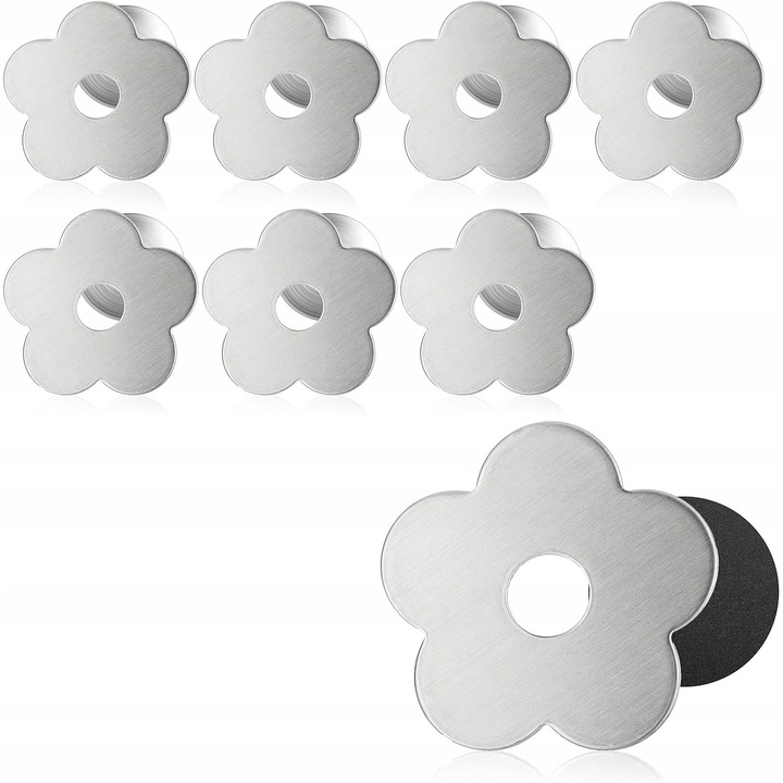 Set 8 obtinatoare pentru fete de masa, magnetice, flori, otel inoxidabil, argintii, 6x6cm