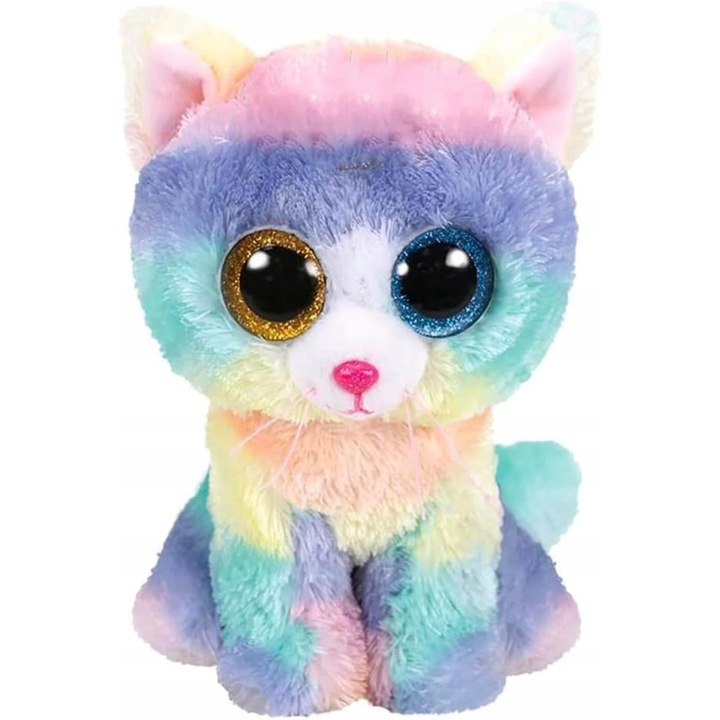 Плюшена играчка Beanie Boo's, Ty, коте Хедър, 15 см, блестящи очи, колекционерски комплект