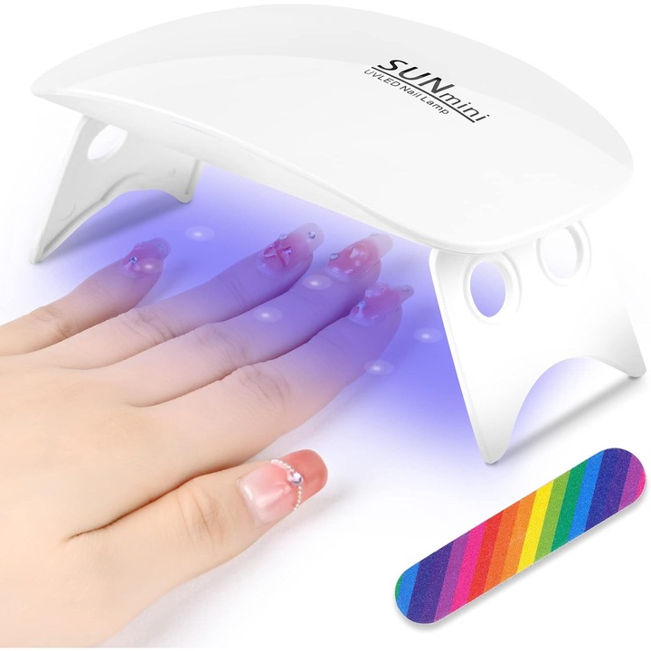 Mini UV LED lámpa körmökhöz, 2 sebesség, 65g, szett reszelővel