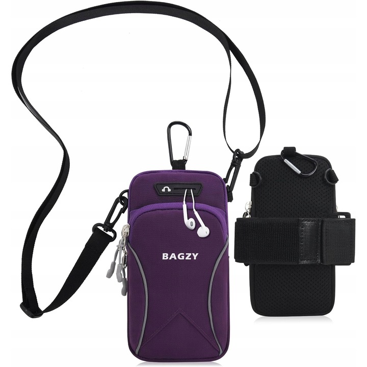 Sport övtáska, fekete, vízálló, 18x9x2cm, 6.5 inch alatti telefonokhoz, 2 zseb, lila