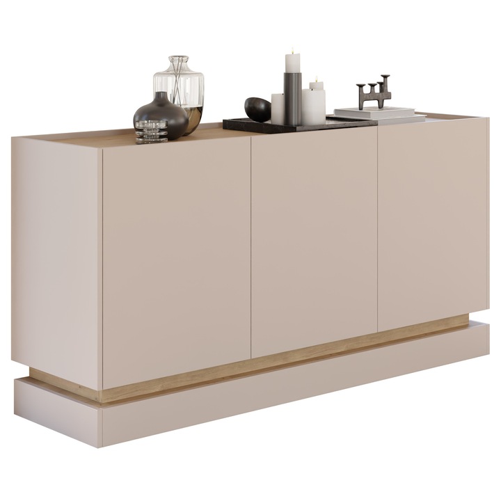 Comoda living Arlotekis K160 3D, MIRJAN 24, nisip de desert / stejar cremona, 37x160x75 cm