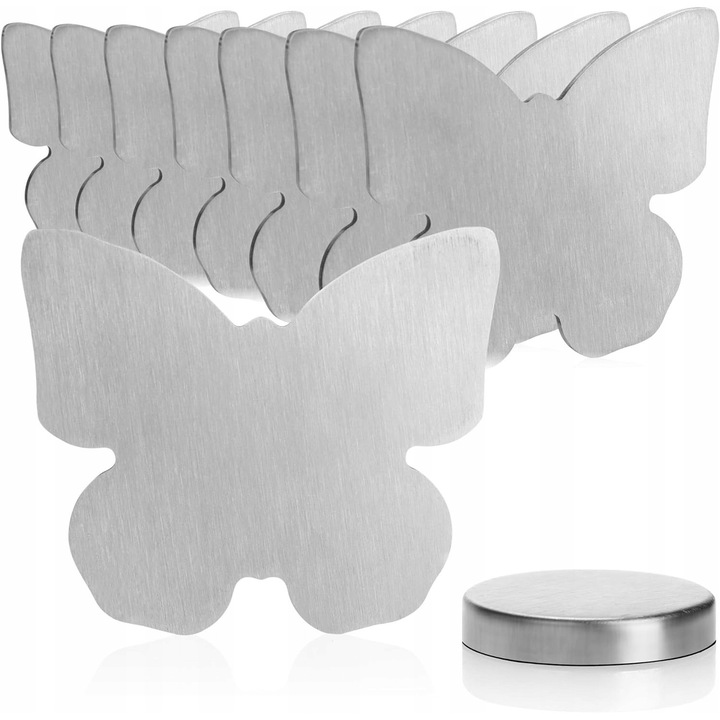 8 тежести за покривки, инокс, сребристи, 6x6 см, дизайн пеперуда