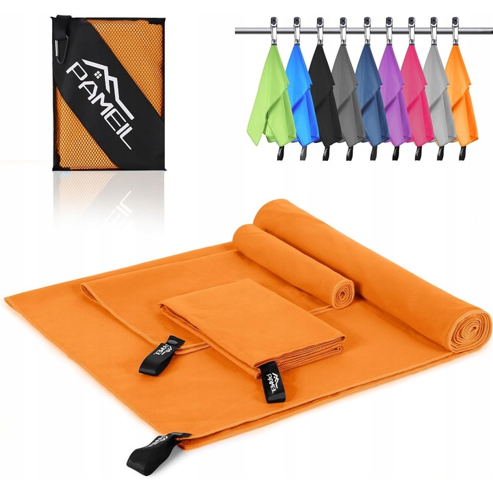 Set prosoape din microfibra, 3 piese, 1 prosop mare 160x80cm, 2 prosoape mici 80x40cm, multicolor