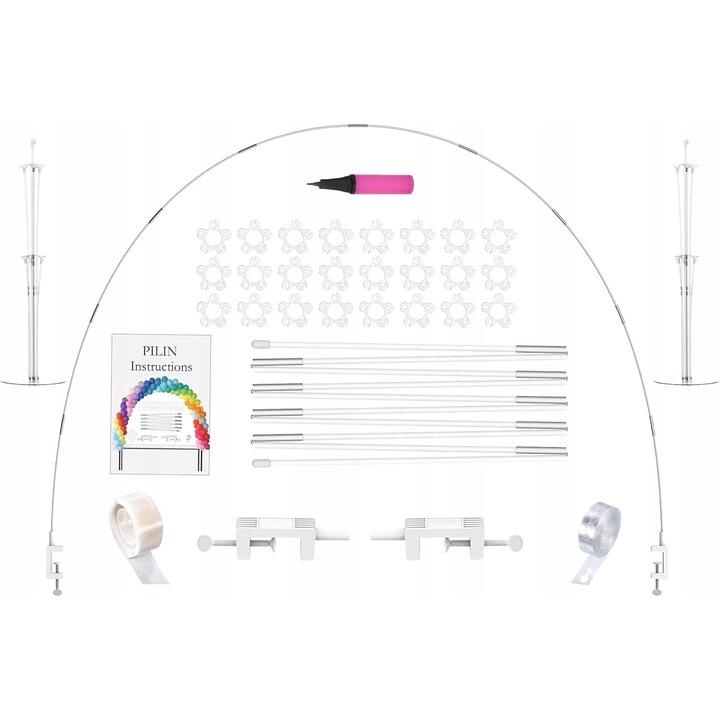 Set arc pentru baloane, 365cm, transparent/alb, material plastic, metal, usor de montat