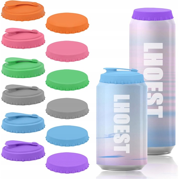 Set 12 capace din silicon pentru conserve, LHOEST, 2,3x2,1 inchi, multicolor