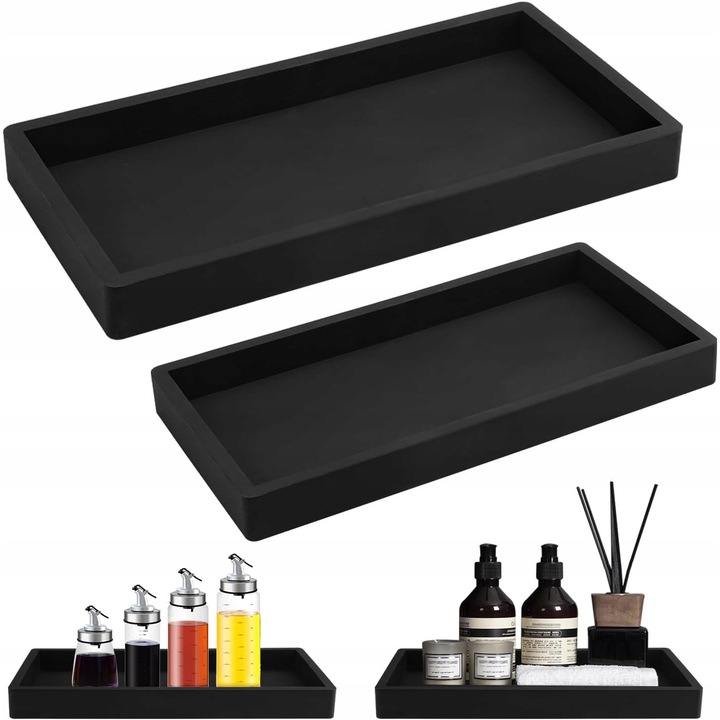Tava din silicon, set 2 bucati, neagra, 30x12,8cm si 20,2x10cm, pentru baie, bucatarie