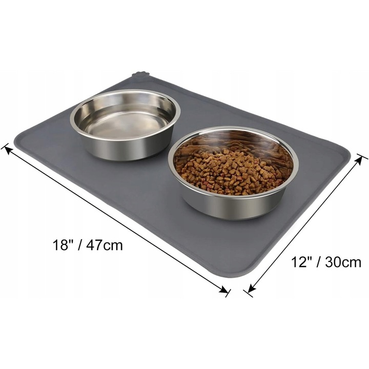 Covoras de hranire din silicon, 47x30cm, antiderapanta, gri, set pentru animale