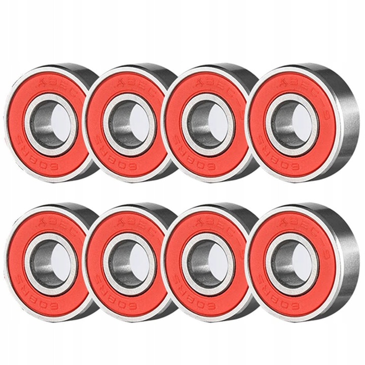 ABEC-9 golyóscsapágyak, 16 darabos készlet, piros, méretek 8x22x7mm