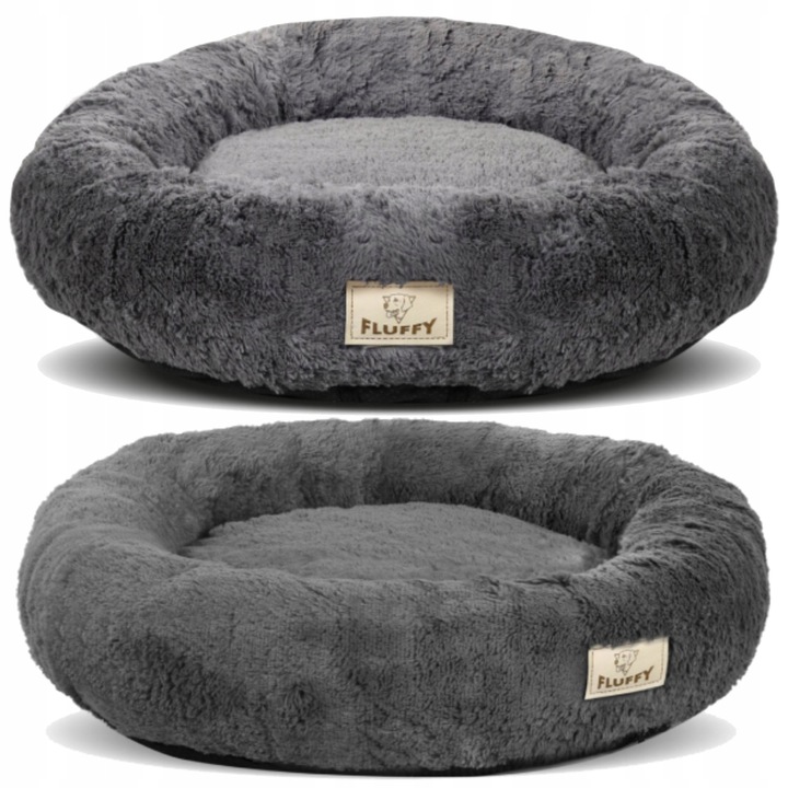 Culcus pentru caini si pisici FLUFFY, dimensiune XL, 100cm, culoare gri inchis, material shaggy, cu husa detasabila
