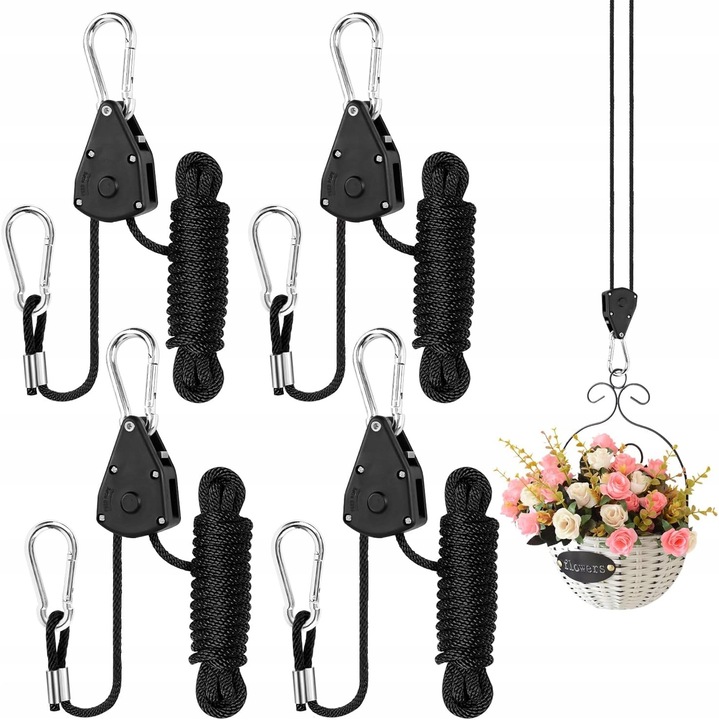 Set 4 suporturi reglabile pentru plante, 1/8 inch, 75 lbs, material polipropilena, pentru lampi, ghivece, ventilatoare
