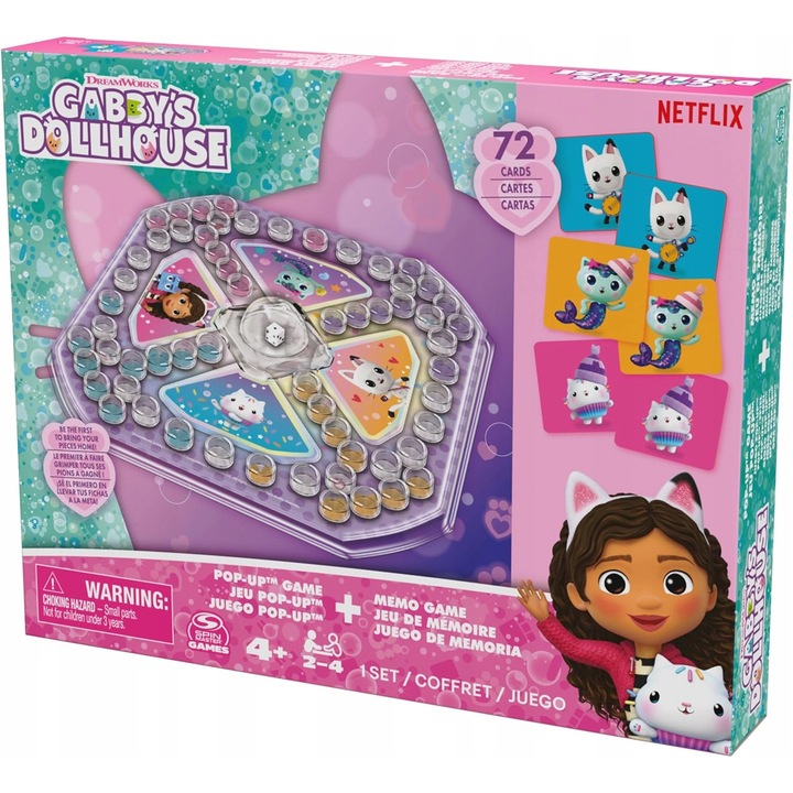 Gabby babaháza játékszett, Sorry, memo, 2-4 játékos, 72 kártya, többszínű