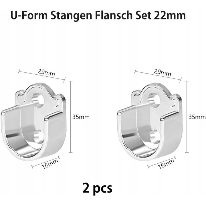 Manere laterale pentru tija de garderoba, ovale, rezistente la coroziune, set