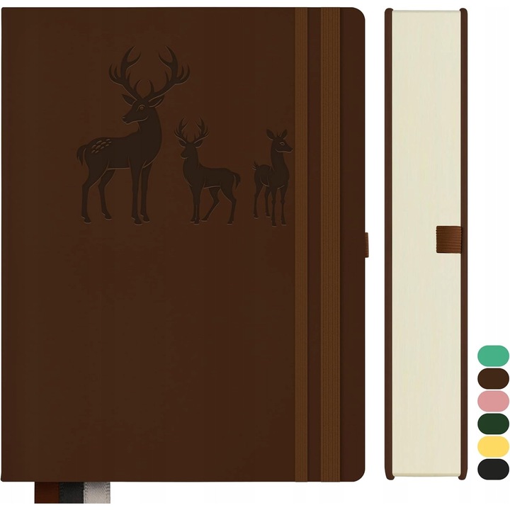 Caiet A5, 360 pagini, coperta din piele PU, multicolor, cu buzunare si elastic