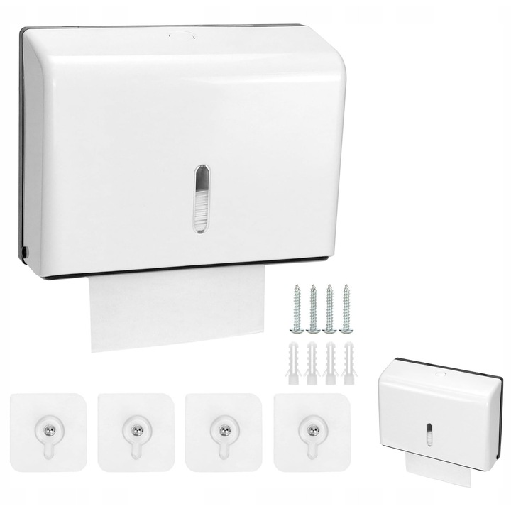 Fehér papírtörlő adagoló, 26x19,5x9,5cm, nagy kapacitású, zárrendszerrel