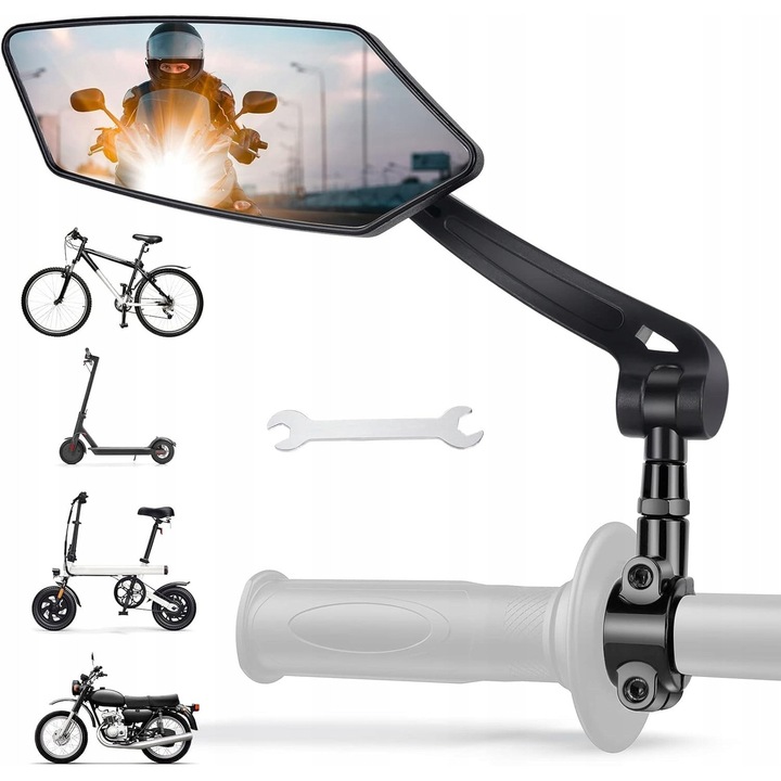 Oglinda bicicleta rotativa 360, latime 15,5 cm, montaj usor, pentru ghidon 22-25 mm, set inclus