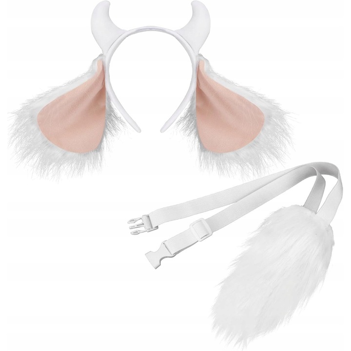 Set costum Halloween, urechi si coada, alb si roz, universal