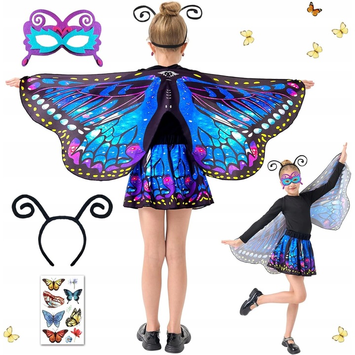 Costum de fluture pentru copii, 5 piese, material moale, culori vii, 117x47cm