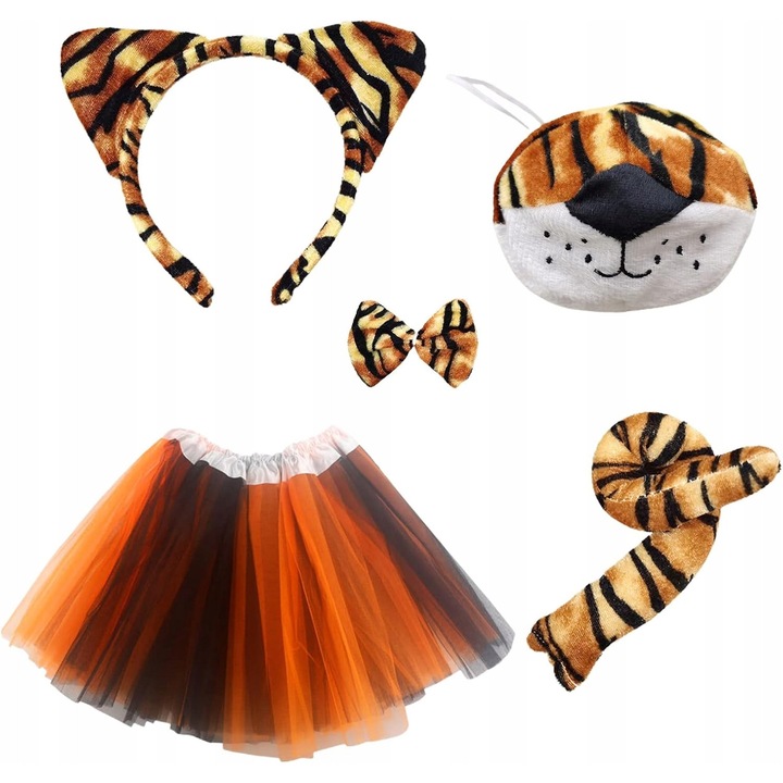 Costum tigru pentru copii, 5 piese, design dragut, flanel