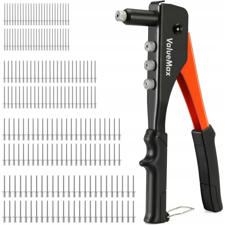 Scula de nituit manuala 4 in 1, 200 nituri 3/32"-1/8"-5/32"-3/16", constructie din otel, ergonomica