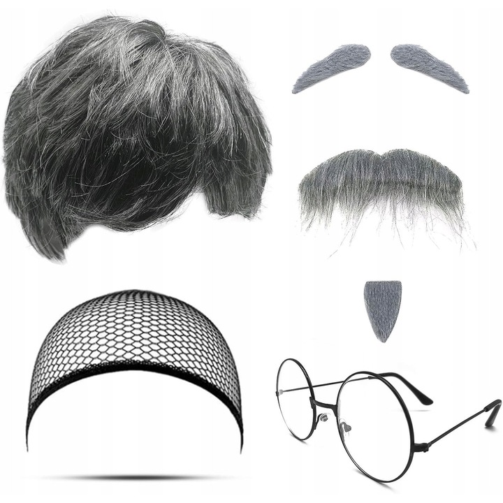 Costum de bunic, 7 Elemente, Peruca, Ochelari, pentru Halloween, Dimensiune Universala