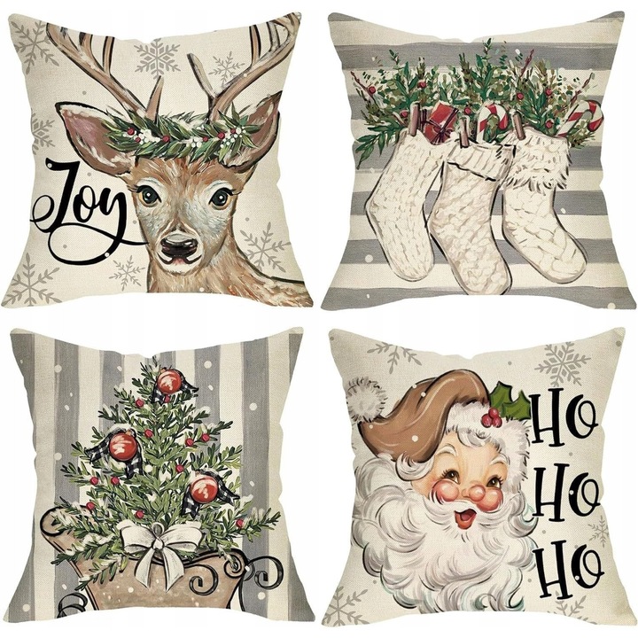 Poszewki de perna set, motiv bozonarodeniowy, 45x45cm, material ecologic, cu fermoar ascuns