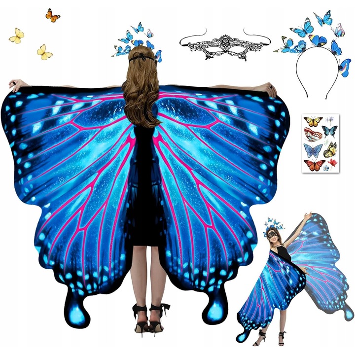 Costum de fluture pentru copii, 160x148cm, albastru