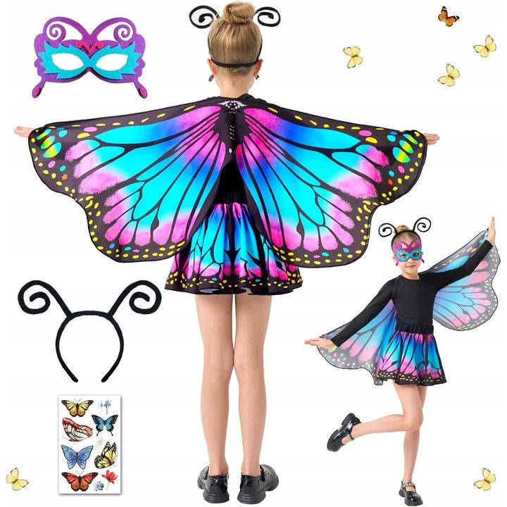 Costum de fluture pentru Copii, 5 piese, material moale, culori vii, 117x47cm