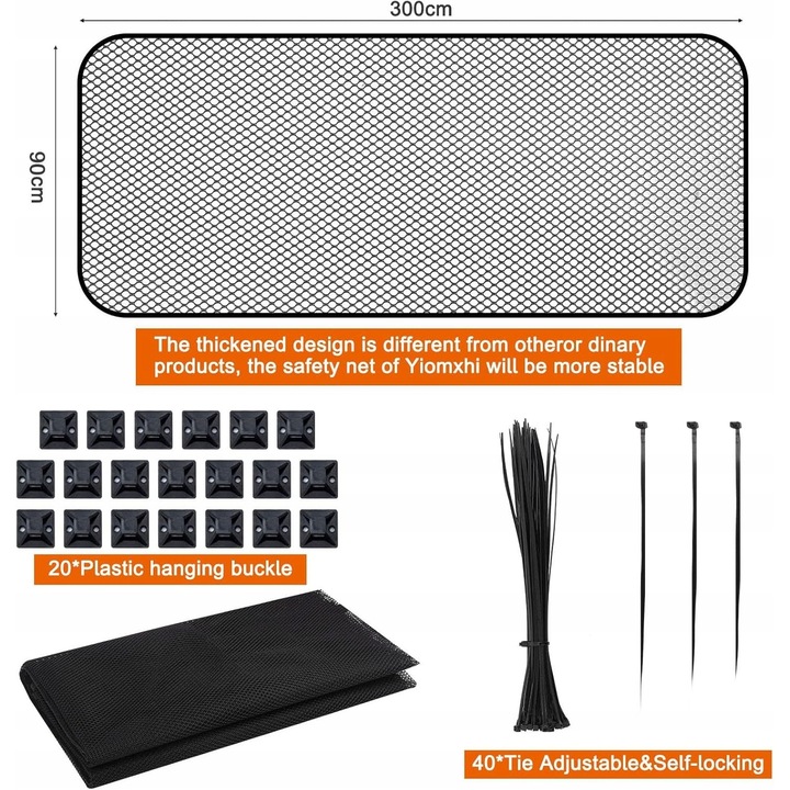Plasa de siguranta pentru balustrade, 300x90 cm, rezistenta la apa, protectie pentru copii, set complet