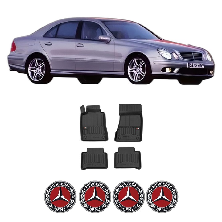 Set covorase presuri MERCEDES-BENZ E-KLASA | W211 din 2004-2010, auto, din cauciuc thermoplastic, 4 Stickere auto cu MERCEDES-BENZ