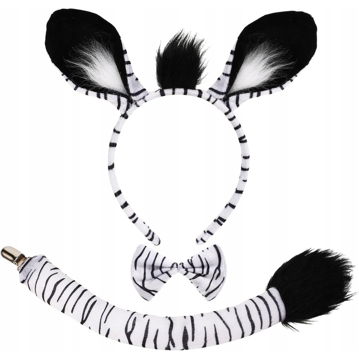 Set 4 accesorii costum zebra, unisex, alb/negru, dimensiune universala