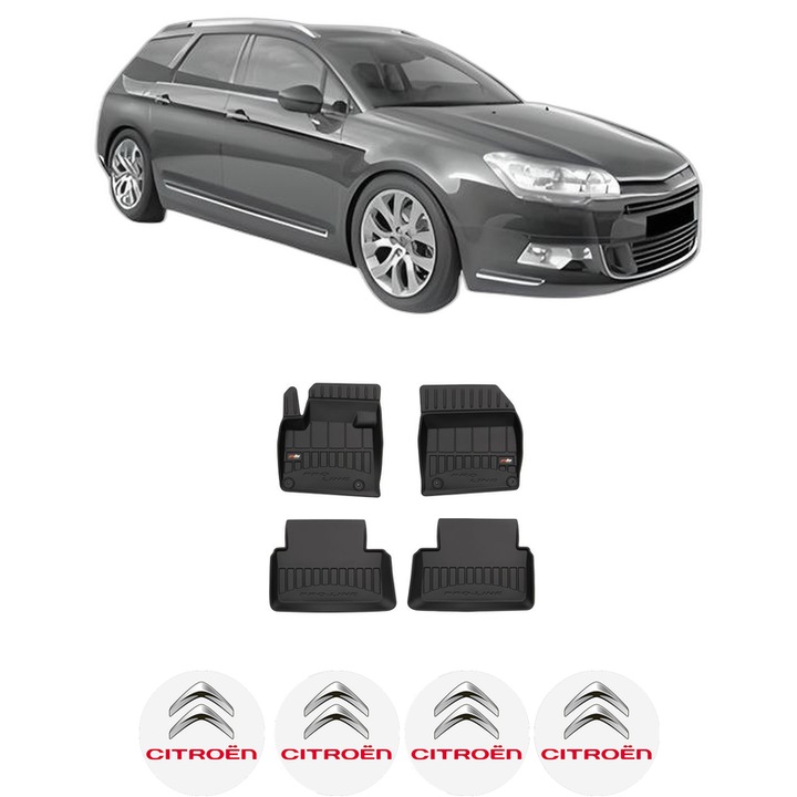 Set covorase presuri CITROEN C5 III Break (RW_) din 2008-2017, auto, din cauciuc thermoplastic, 4 Stickere auto cu CITROEN