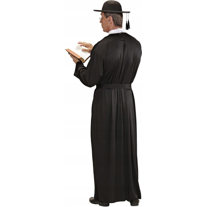 Costum de carnaval preot, negru, marimea S, include mantie lunga si curea