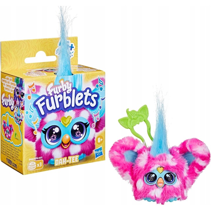 Mini jucarie interactiva Furby Furblet Ree-Mix, muzica hip-hop, 5 cm, cu clip pentru chei
