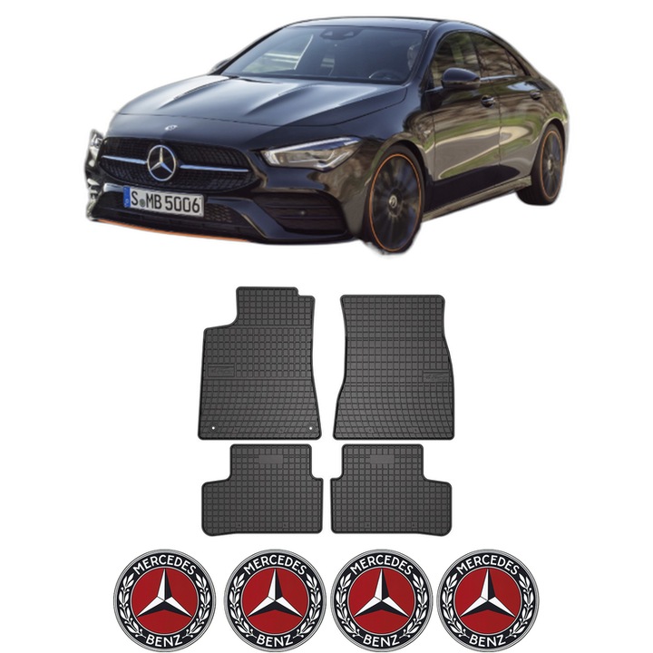 Set covorase presuri MERCEDES-BENZ CLA (C118) din 2019-2020, auto, din cauciuc thermoplastic, 4 Stickere auto cu MERCEDES-BENZ