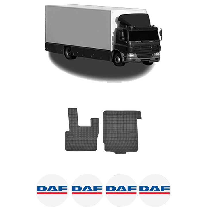 Set covorase presuri DAF CF 65 din 2001-2013, auto, din cauciuc thermoplastic, 4 Stickere auto cu DAF