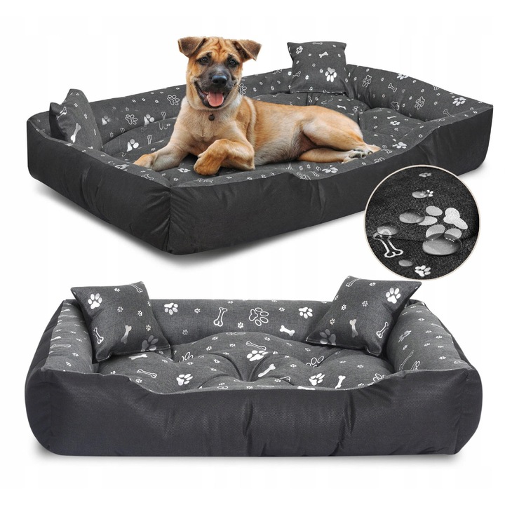 Culcus pentru caini, model KOSCI SREBRNE, waterproof, grafit, 115x95cm, cu 2 perne mici