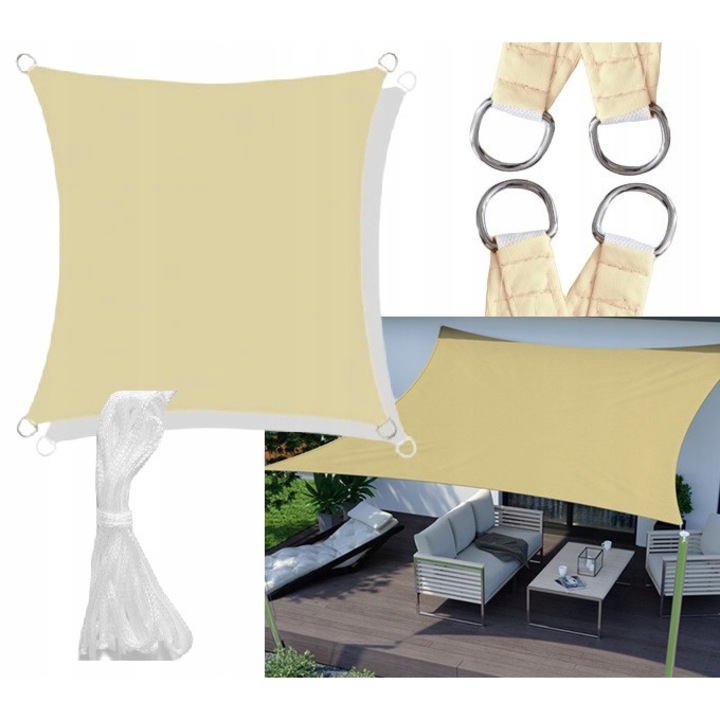 Copertina de umbrire gradina 5x5 m, impermeabil, bej, set montaj inclus