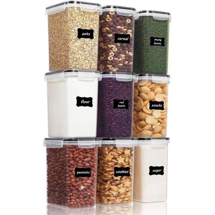 Set 9 cutii alimentare, 2L, cu 24 etichete