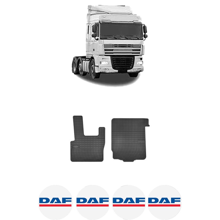 Set covorase presuri DAF XF 105 din 2005, auto, din cauciuc thermoplastic, 4 Stickere auto cu DAF