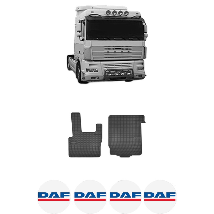 Set covorase presuri DAF XF 95 din 2002-2006, auto, din cauciuc thermoplastic, 4 Stickere auto cu DAF