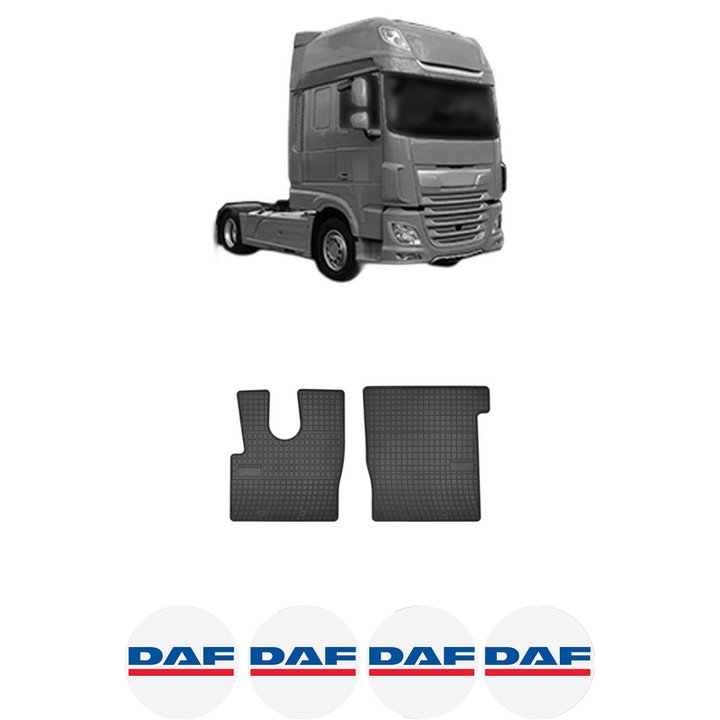 Set covorase presuri DAF XF 106 din 2012, auto, din cauciuc thermoplastic, 4 Stickere auto cu DAF