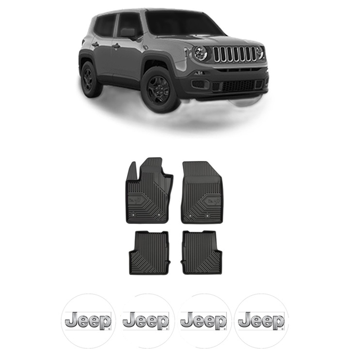 Set covorase presuri JEEP RENEGADE VAN (BU, B1) din 2014-2018, auto, din cauciuc thermoplastic, 4 Stickere auto cu JEEP