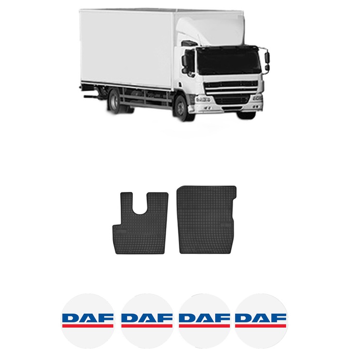 Set covorase presuri DAF CF din 2013-2015, auto, din cauciuc thermoplastic, 4 Stickere auto cu DAF