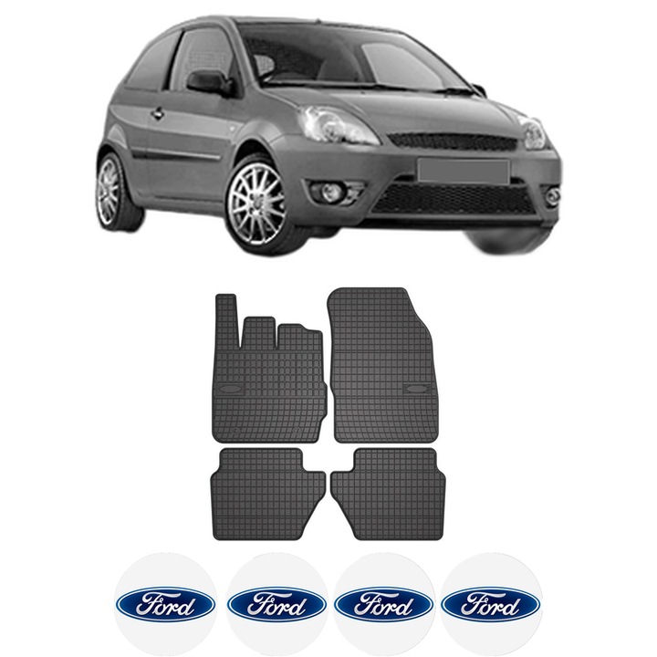 Set covorase presuri FORD FIESTA V Van din 2003-2010, auto, din cauciuc thermoplastic, 4 Stickere auto cu FORD