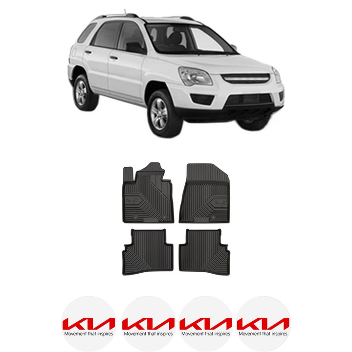 Set covorase presuri KIA SPORTAGE II (JE_, KM_) din 2004-2010, auto, din cauciuc thermoplastic, 4 Stickere auto cu KIA
