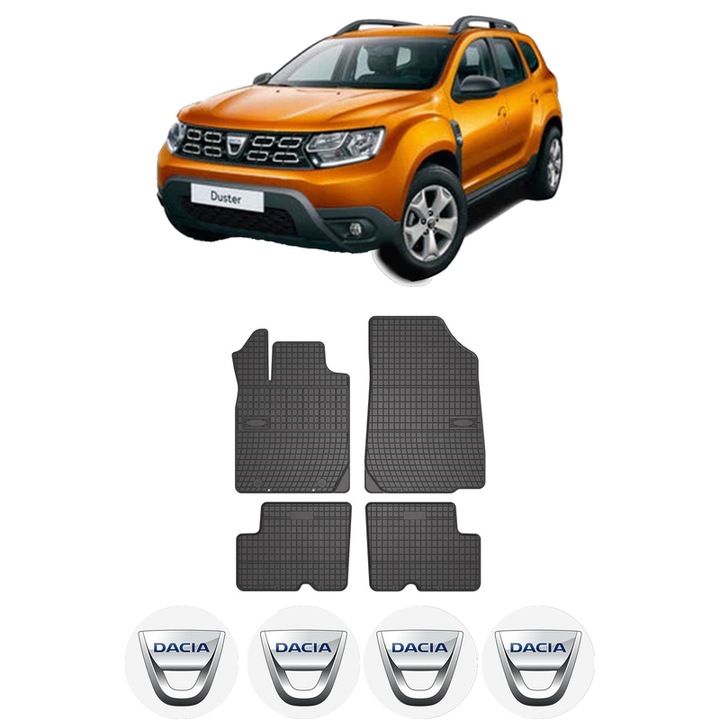 Set covorase presuri DACIA DUSTER SUV Van din 2011-2018, auto, din cauciuc thermoplastic, 4 Stickere auto cu DACIA