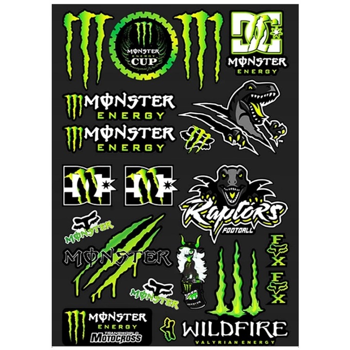 Комплект от 30x21 см стикери за мотокрос Monster Energy, персонализиран дизайн, водоустойчиви, за мотоциклети, каски, скутери, ATV-та