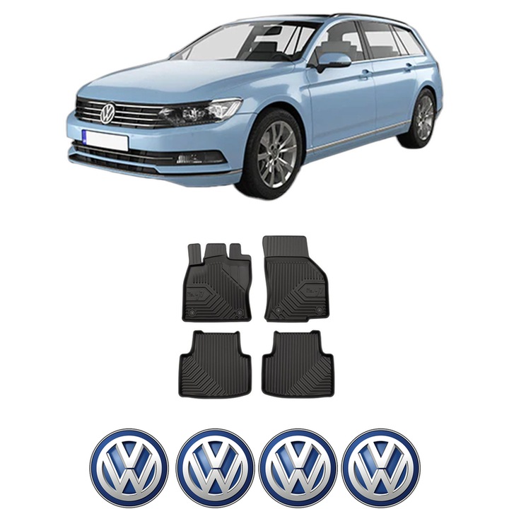 Set covorase auto CRI-FLO pentru Volkswagen PASSAT B8 Variant, cauciuc TPE, negru, 4 stickere auto, 2014-2024