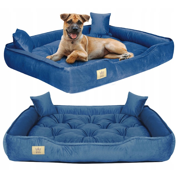 Culcus pentru caini Royal Dog, 115x95cm, doua perne, colorat, din velur decorativ